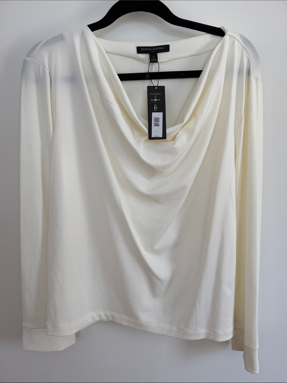 Banana Republic Cream Cowl-Neck Long Sleeve Top Size L NWT